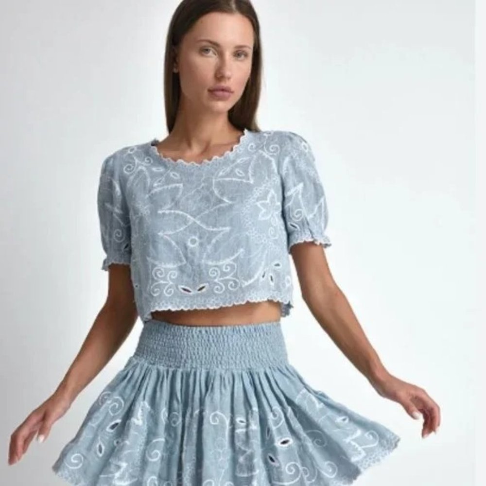 Muche et Muchette Mika White Embroidery Cropped Top 🌸